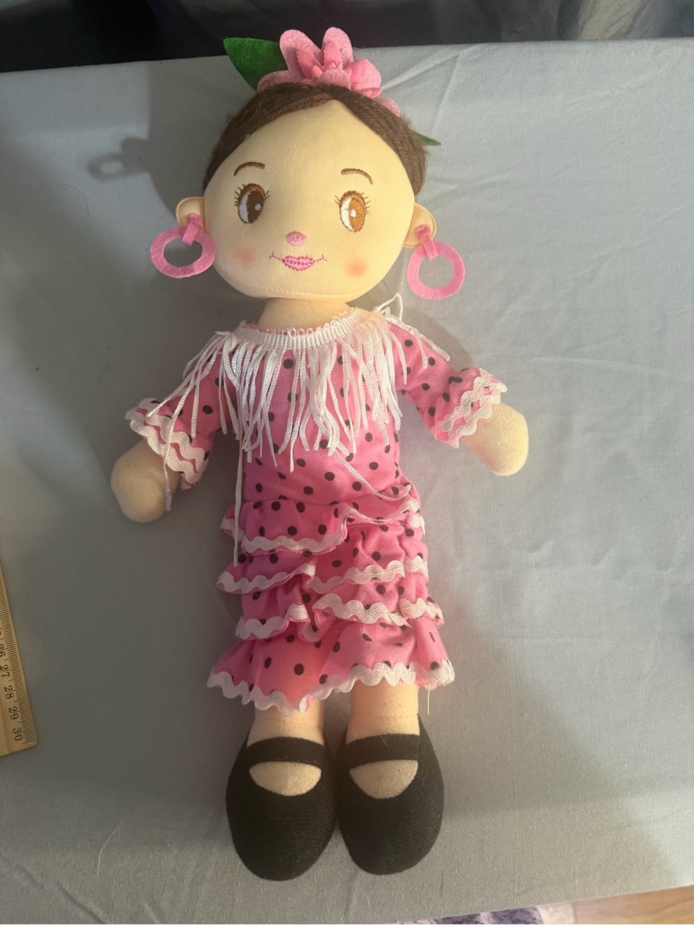 Apex Pink Polka Dot Ruffled Plush Doll with Flower Headband